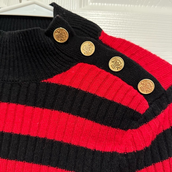 Express Striped Mock Neck Padded Shoulder Novelty Button Sweater. Size S - Picture 3 of 7